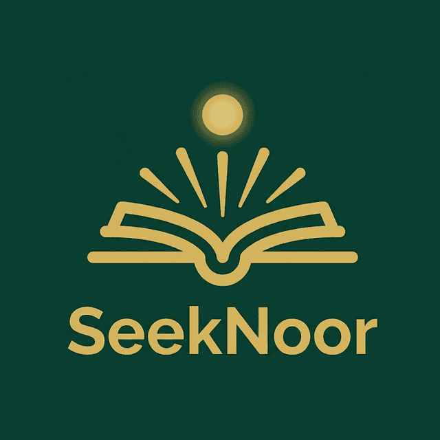 SeekNoor logo — an open book with golden rays of light emanating upward, topped by a glowing orb